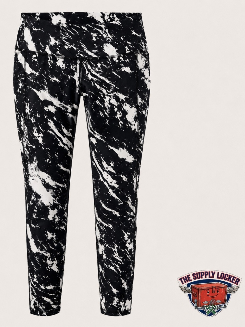 Pro Player Women’s Leggings Large Black White Marble Print Athletic Yoga